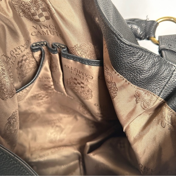 Vince Camuto Leather & Suede Hobo Shoulder Bag Black Gold Large - Picture 12 of 13